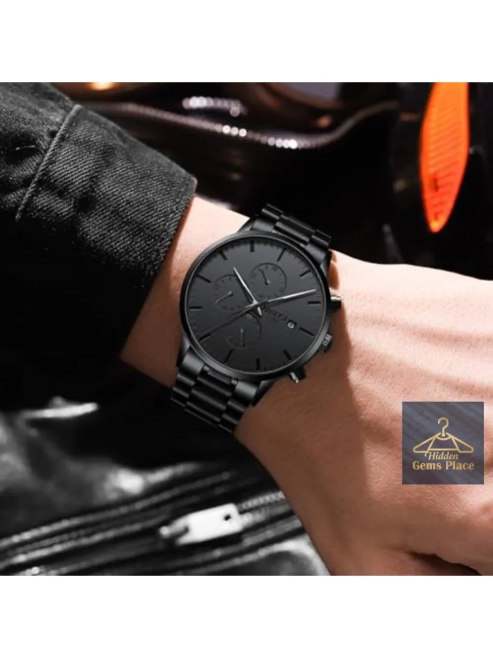 Minimalist Analog Chronograph Watch with Date, Stainless Steel